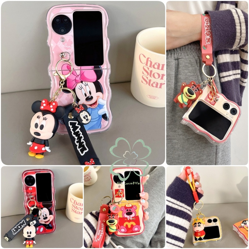 เคสโทรศัพท์มือถือแบบนิ่ม ใส กันกระแทก ลายการ์ตูนหนู หมี พร้อมสายคล้องข้อมือ สําหรับ OPPO Find N3 N2