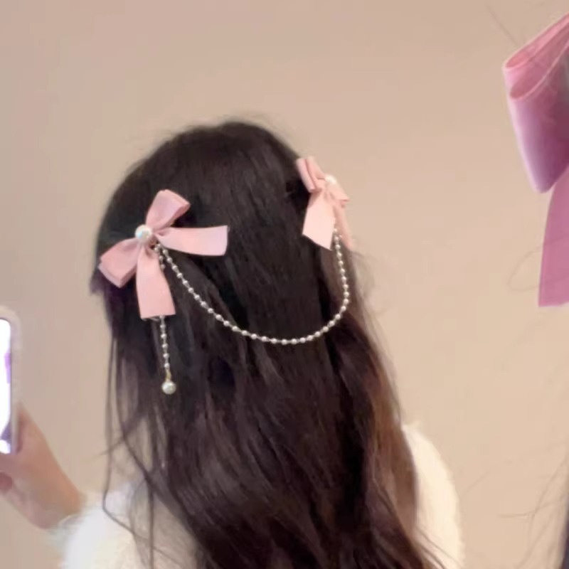 กิ๊บติดผม ประดับโบว์ และไข่มุก สีชมพูน่ารัก เข้ากับทุกการแต่งกาย แบบเรียบง่าย เครื่องประดับผม