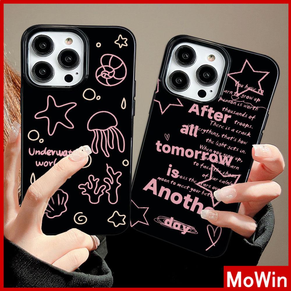 Mowin - เข้ากันได้สำหรับ 15 เคสไอโฟน11 เคส iphone 11 เคส 15 pro max สีดำเคลือบเงา TPUกันกระแทกกล้องป้องกัน Simple Strokes Star แมงกะพรุนภาษาอังกฤษเข้ากันได้กับ 14 13 12 PRO MAX 11