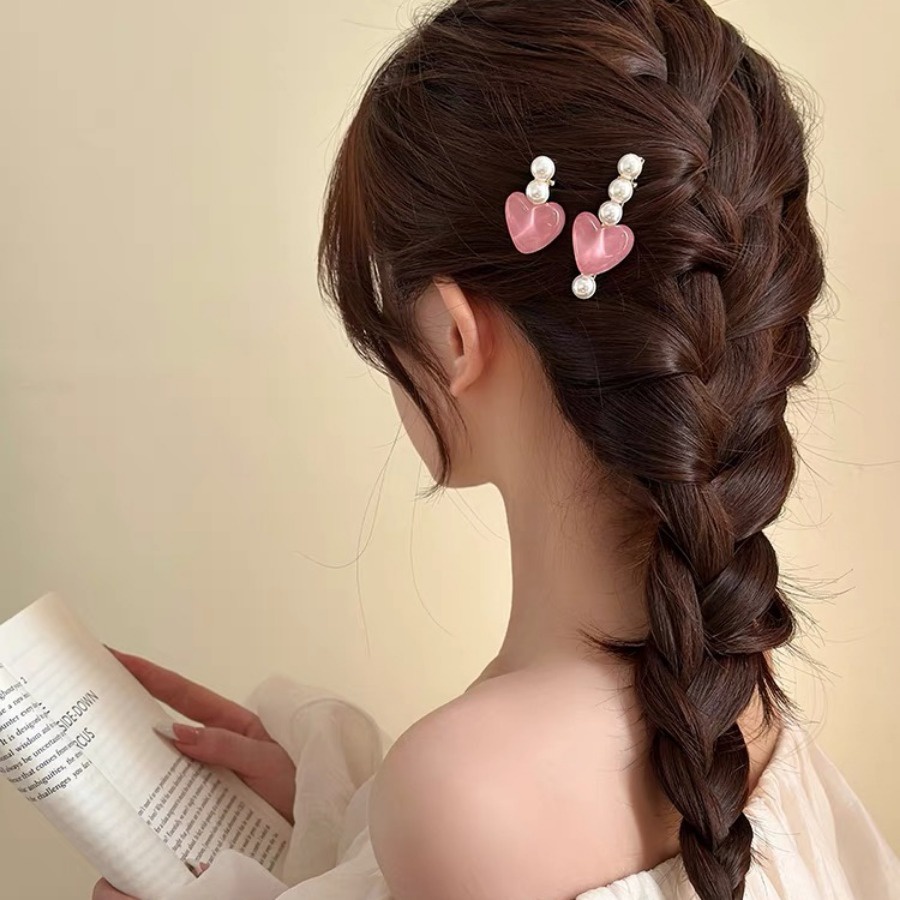 2ชิ้น/เซ็ตมุกรักกิ๊บหวานน่ารักโลหะผสมกิ๊บเรียบคลิปสําหรับผู้หญิงอุปกรณ์ผม - รูปที่ 2