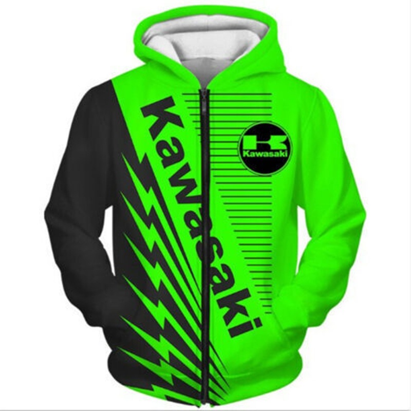 เสื้อกันหนาวลําลอง มีฮู้ด พิมพ์ลาย Kawasaki 3 มิติ โอเวอร์ไซซ์ สไตล์ฮาราจูกุ แฟชั่นสําหรับผู้ชาย และผู้หญิง