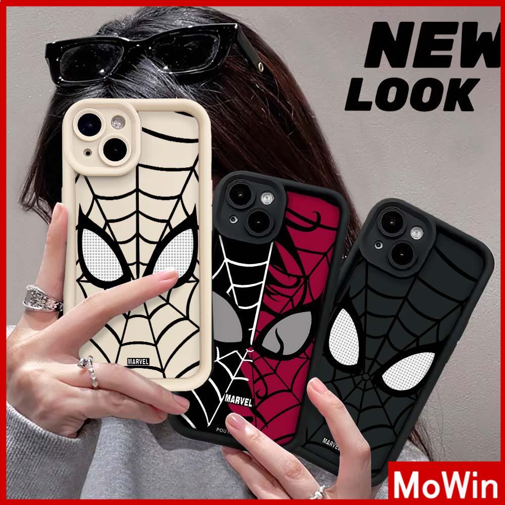 Mowin - เข้ากันได้สำหรับ เคสไอโฟน11 เคส iphone 11 15 pro max สีดำสีขาวเรียบนุ่ม TPU ป้องกันกล้องกันกระแทกคู่เย็น Spiderman Eyes เข้ากันได้กับ iPhone 14 13 12 11 PRO MAX XR XS 7 8 PLUS