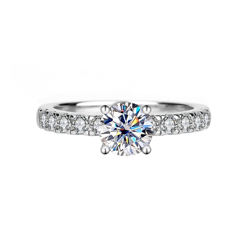 จริง Moissanite 1ct Elegant Four Prong รอบตัดสีขาว D ด้านข้างหินออกแบบแหวน S925 เงินการรับรอง GRA สามารถ Pass Test สําหรับหมั้นงานแต่งงานพิธี
