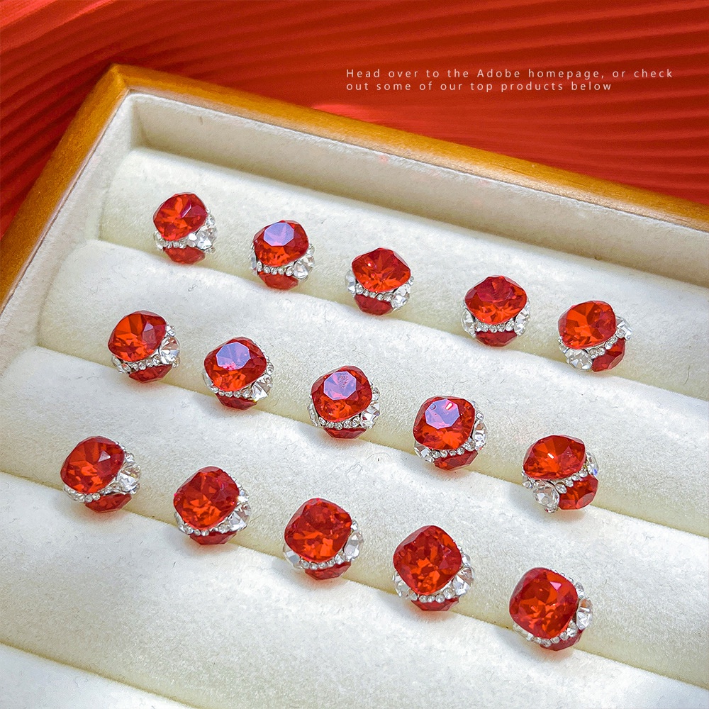 1 ชิ้น Super กระพริบสีแดง Multi-Faceted Fat Square Compound เพชรอุปกรณ์แต่งเล็บ Fat Square Diamond B