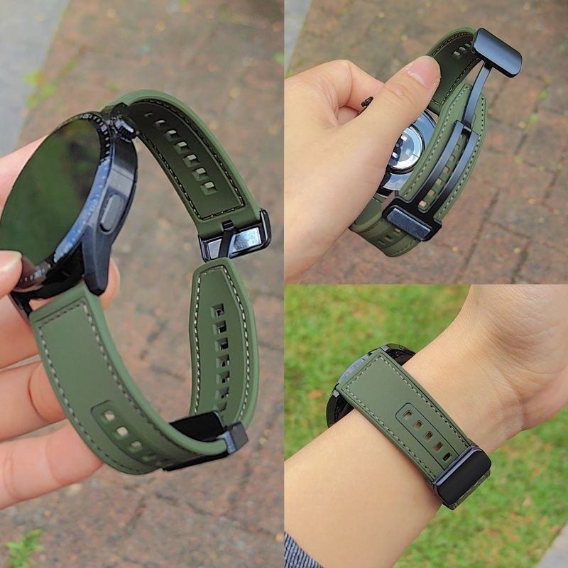 สายนาฬิกาข้อมือซิลิโคน หนังวัวแท้ หัวเข็มขัดแม่เหล็ก 22 มม. สําหรับ Huawei Watch GT6/GT5/GT4 /GT3/GT6pro  watch5/4(46MM) 20 มม. – โปรปัง