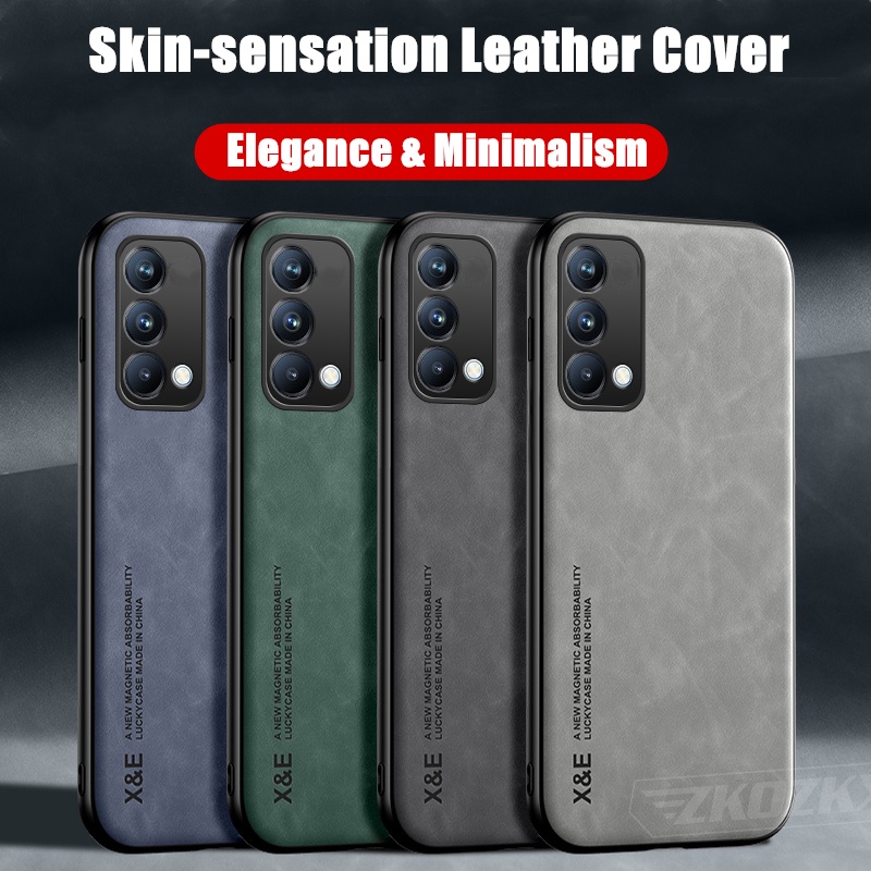สําหรับRealme GT Master RMX3363 RMX3360 Skin-sensation Elegance Retroของแท้หนังBuilt-Inแผ่นโลหะลื่นปกหลัง