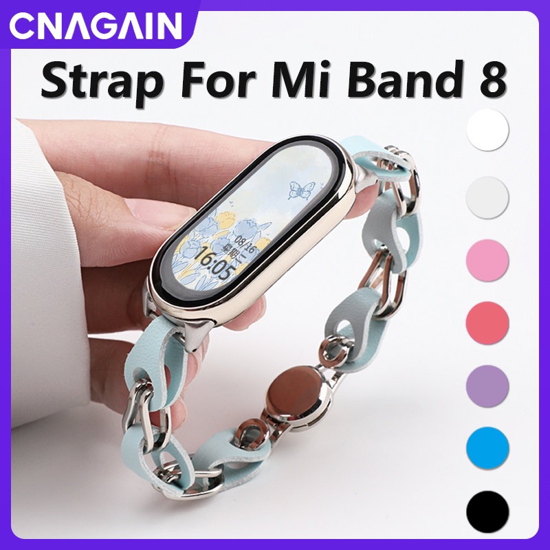 Cnagain สายนาฬิกาข้อมือสมาร์ทวอทช์ หนังถัก นิ่ม ระบายอากาศ ปรับได้ แบบเปลี่ยน สําหรับ Xiaomi Mi Band 8 Mi Band 8 NFC