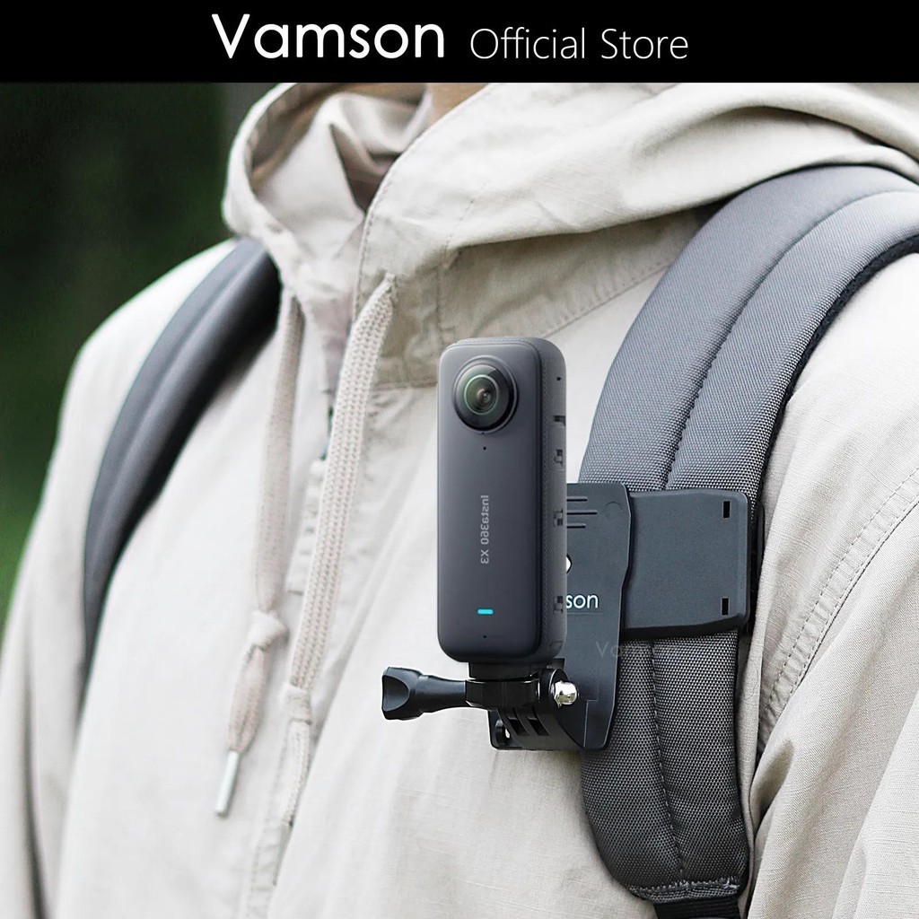 Vamson 360 องศากระเป๋าเป้สะพายหลังโรตารี่คลิปหน้าอกไหล่ Clamp Mount สําหรับ One X2 X3 X4 X5 Dji Action5PRO/4/3 GoPro Hero 13 12 11 10 9