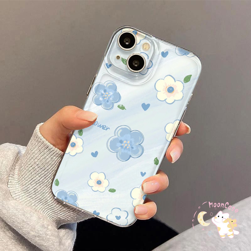 ดอกไม้สีฟ้า เคสไอโฟน13 สำหรับ IPhone 12 11 13 16 7Plus 15 14 Pro Max XS XR X 7Plus 8Plus Max 7 16 8 Plus SE เรียบง่าย