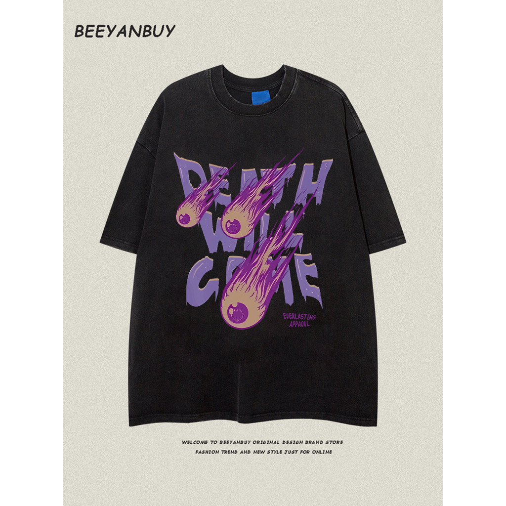 Beeyanbuy เสื้อยืด Unisex เสื้อยืดแขนสั้นพิมพ์ลายตัวอักษรสไตล์สตรีทระดับไฮเอนด์ #I003793
