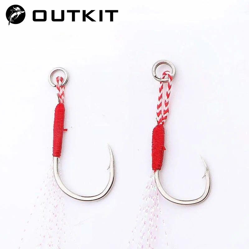 Outkit 10 ชิ้นตกปลา Lure Hardbait Hook DIY ตกปลา Cast Jigs Assist Hook Barbed เดี่ยว Jig ตะขอ Pesca สูงเหล็กคาร์บอน