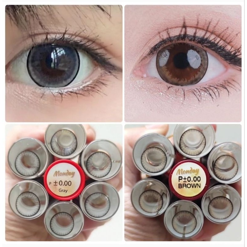 **มีค่าสายตา0.00-10.00**คอนแทคเลนส์ บิ๊กอาย รุ่น monday /Lila สีเทา/ตาล Gray/Brown มีค่าสายตา (0.00)-(-10.00)
