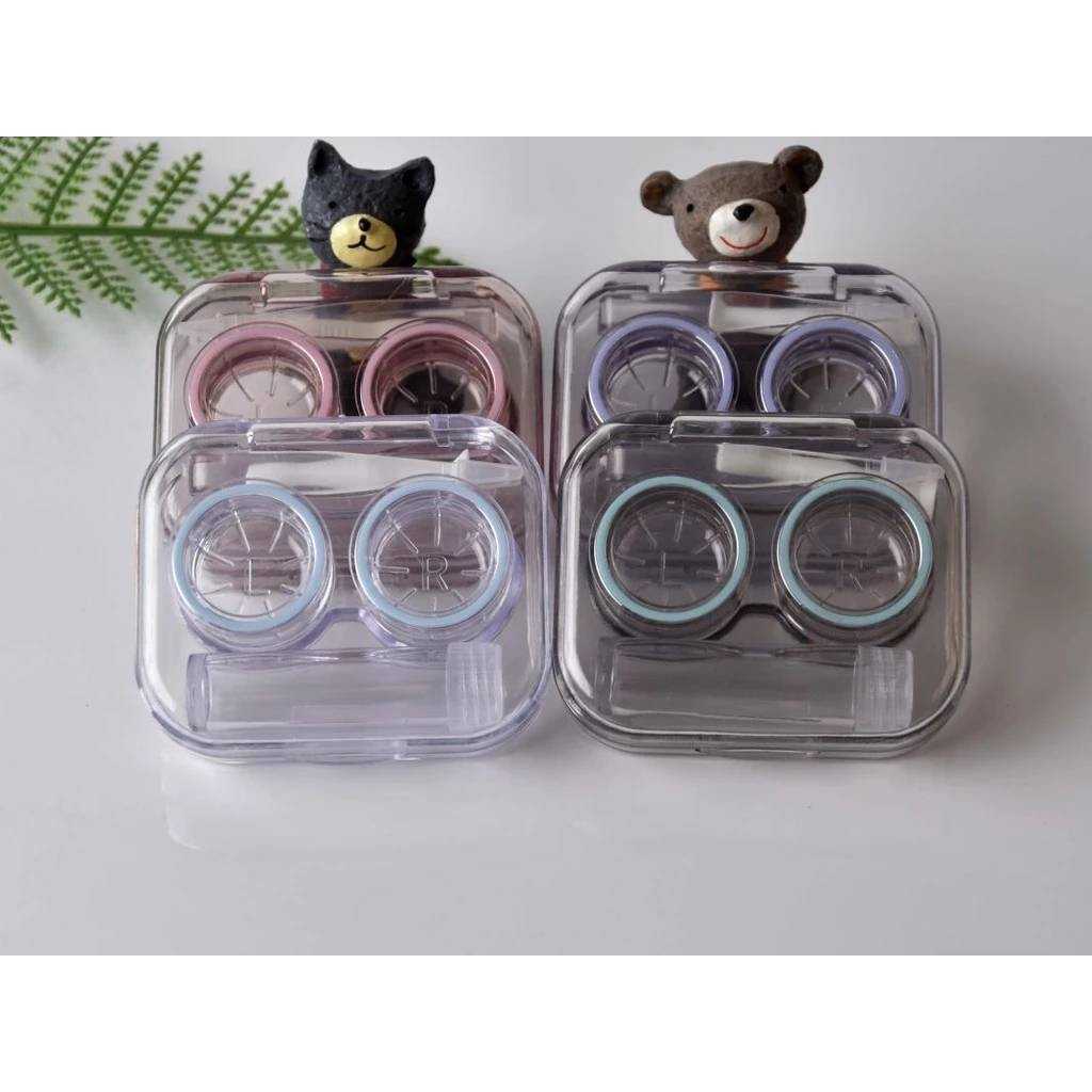 💛กล่องใส่คอนแทคเลนส์ สีชาแบบใส กล่องเก็บคอนแทค พร้อมอุปกรณ์ (Contact lens Box Set) ตลับคอนแทคเลนส์ 💛