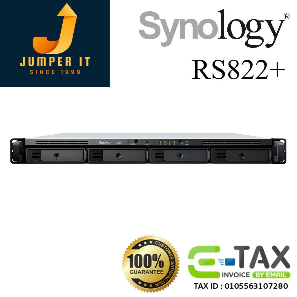 Synology NAS RackStation RS822+ / RS822RP+ อุปกรณ์เก็บข้อมูลบนเครือข่าย (HDD 4 Bays, V1500B, 2GB D4)