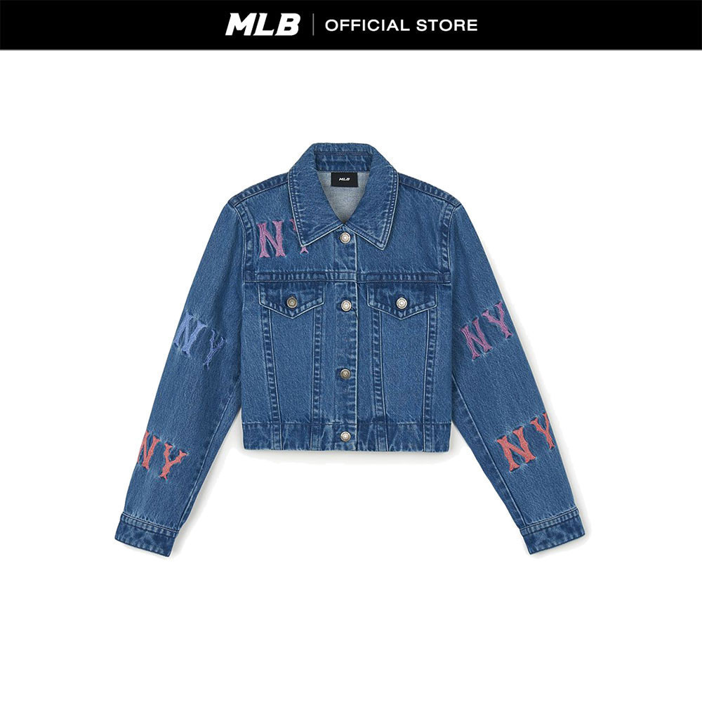 MLB เสื้อแจ็คเก็ตยีนส์ ผู้หญิง Denim Color Megagram รุ่น 3FDKG0144 50INS สีน้ำเงิน