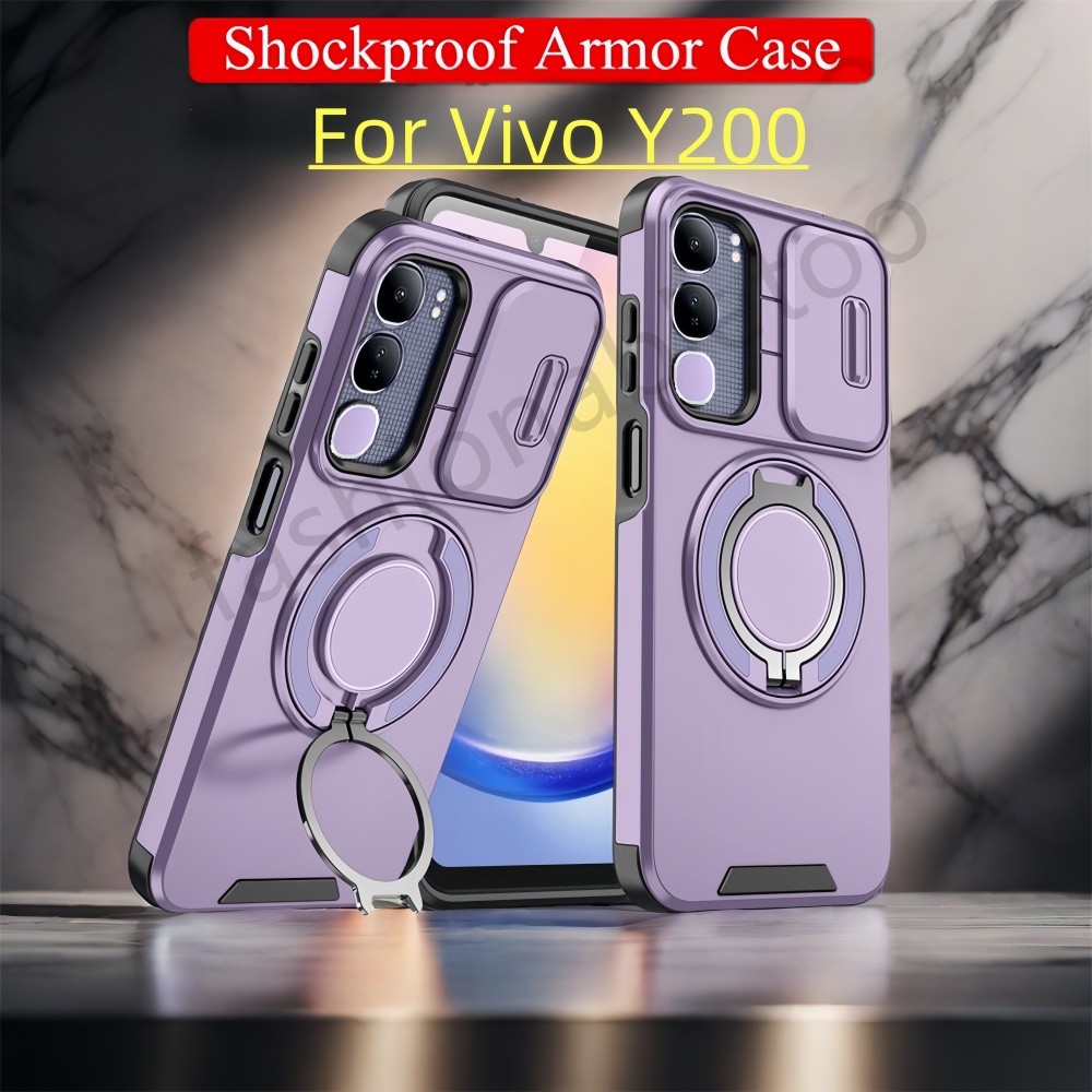 ปลอกสําหรับ Vivo Y200 Y 200 VivoY200 4G 5G กันกระแทกเคสโทรศัพท์เกราะแหวนวงเล็บ Stent Push กล้องเลนส์ป้องกันปกหลัง