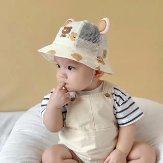 หมวกเด็ก หมวกกันแดดเด็ก ป้องกันรังสียูวี ลําลอง ลายหมีน้อยน่ารัก บางและระบายอากาศได้ดีหมวกบักเก็ตเด็ก