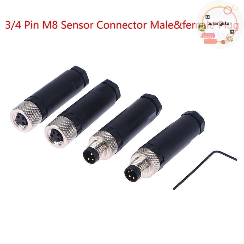 Pufangstar M8 Sensor Connector กันน้ําชายและหญิงปลั๊กสกรูเกลียวปลั๊กข้อต่อ 3 4 พินหน้าแปลนซ็อกเก็ตกลับ Mount TH