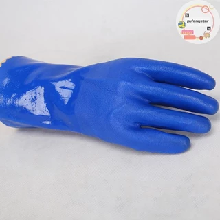 Pufangstar ถุงมือยางอุตสาหกรรม PVC กันลื่นหนาป้องกันการกัดกร่อนเคมีทนต่อการสึกหรอถุงมือป้องกันแรงงานกันน้ํา TH
