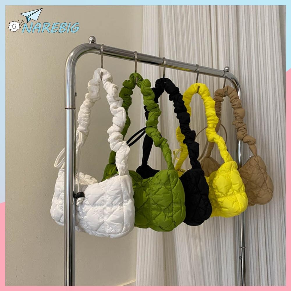 Puffy Crossbody Bag Cloud Pleated Bag ผู้หญิง Quilted กระเป๋าสะพายไนลอน Soft Cushion Tote Handbag Down Underarm Bag Bubble Tote Bag