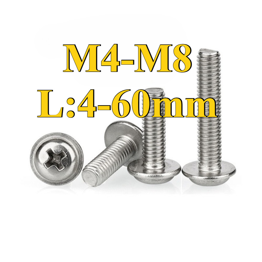 304 หัวกลมแฉกสแตนเลสพร้อมสกรูปะเก็น (PWM) M4/M5/M6/M8 * L4-60mm (AZY-DM12) (Y11) (x11)