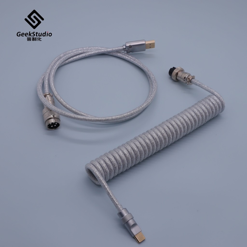 Lofree Lofree 1% สายเคเบิลข้อมูลคีย์บอร์ดแบบกลไกโปร่งใส สายเกลียว Airline สายสปริง GeekStudio