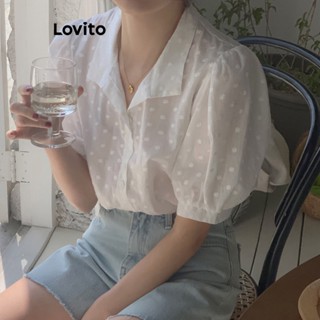 Lovito เสื้อเบลาส์ลําลอง แต่งลูกไม้ สําหรับผู้หญิง LNE21089 (สีขาว)