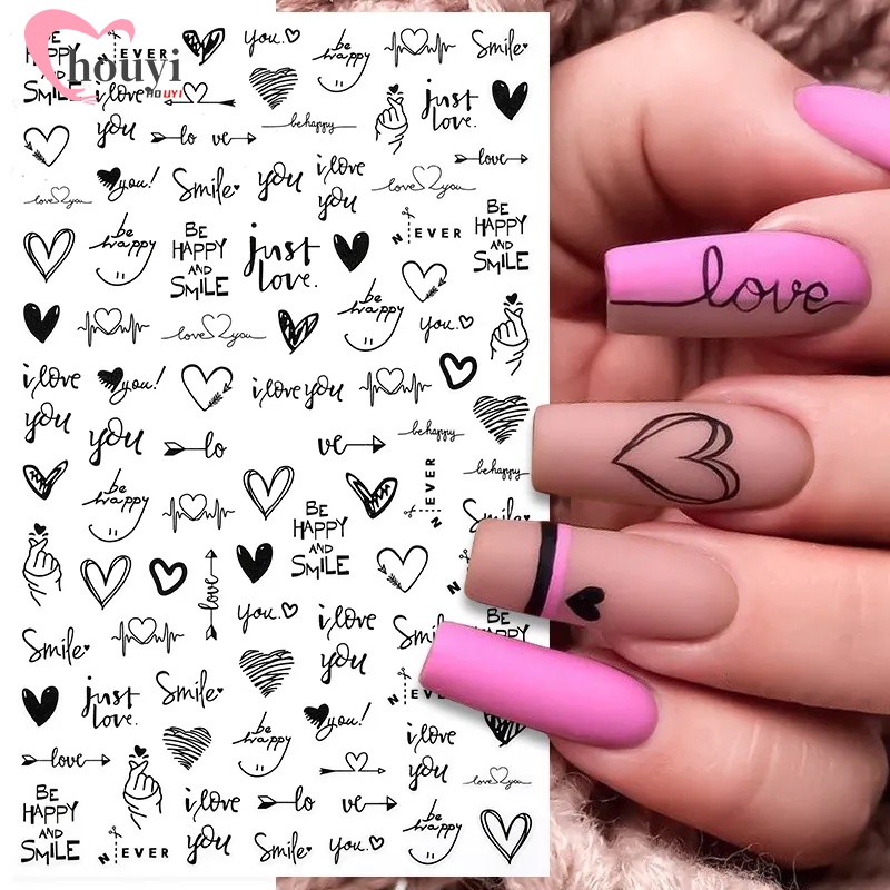 [Hot]Heart-Shaped "LOVE" Letter Nail Art Sticker / Y2k Gradient Starlight Self-Adhesive Nail Sliders / 3D Black Star & Heart & Butterfly Nail Decal / Nail Decal / Nail Art Acces