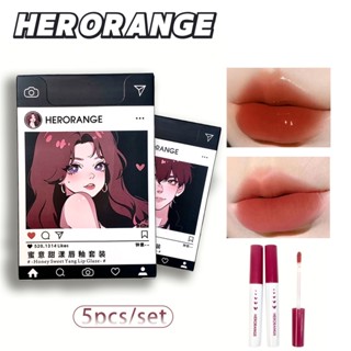 Herorange ลิปสติก ลิปกลอส เนื้อแมตต์ 5 ชิ้น ต่อชุด