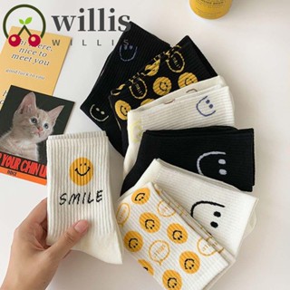 WILLIS Korean Women Mid-tube Socks Breathable College style Socks Smiley Face Socks Cute Sweet Kawaii Personality Cotton Simple Couple Hosiery