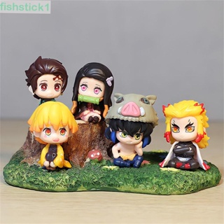 Fishstick1 ตุ๊กตาฟิกเกอร์ Demon Slayer Agatsuma Zenitsu Hashibira Inosuke Kimetsu No Yaiba สไตล์ญี่ปุ่น 5 ชิ้น ต่อชุด