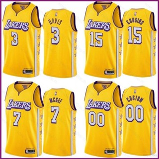 เสื้อกีฬาบาสเก็ตบอลแขนกุด ลายทีม NP2 NBA Jersey LA Lakers Davis Mggee Cousins PN2 สีเหลือง สไตล์คลาสสิก