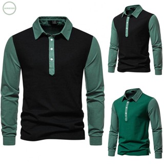 GORGEOUS~Men T-shirts Formal Lapel Long Sleeve Office Outdoor Party Patchwork Shirt