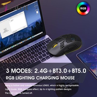 Tcuteit HXSJ T90 เมาส์เกมมิ่งไร้สายบลูทูธ 2.4G RGB มีไฟแบ็คไลท์ ชาร์จได้