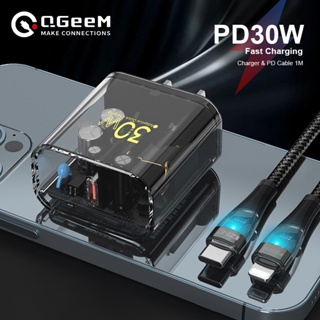 Qgeem PD30W หัวชาร์จ แบบใส ชาร์จเร็ว Type-C ที่ชาร์จติดผนัง สําหรับ iPhone Android