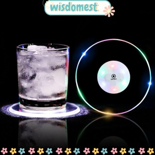 ❀WISDOMEST❀ Led Coaster ถ้วยผู้ถือแก้วขาตั้ง Light Bar Mat ตาราง Placemat Party เครื่องดื่มแก้ว Creative Pad รอบ Home Decor ห้องครัว 7 Colo