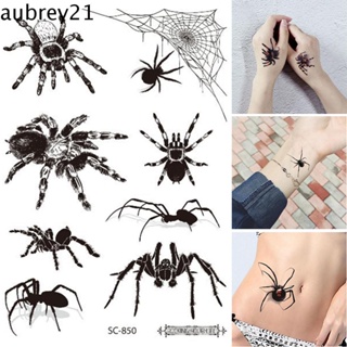 Aubrey1 รอยสักปลอม ลายแมงมุม 3D น่ากลัว สําหรับฮาโลวีน