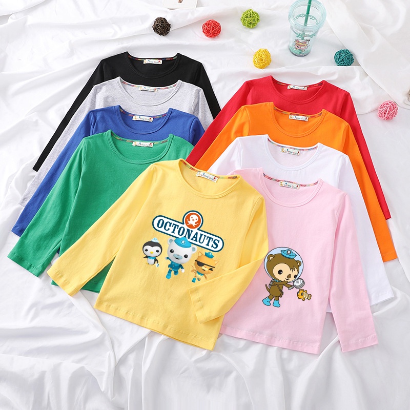 เสื้อยืดแขนยาว ผ้าฝ้าย ลาย The Octonauts แฟชั่นฤดูใบไม้ผลิ สําหรับเด็กผู้ชาย และเด็กผู้หญิง