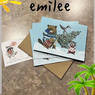 Emilee การ์ดกระดาษ ทรงสี่เหลี่ยม ลายสัตว์น่ารัก DIY สําหรับงานปาร์ตี้คริสต์มาส