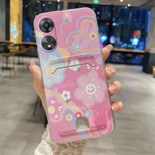 พร้อมส่ง เคสโทรศัพท์มือถือ ซิลิโคนนิ่ม กันรอยเลนส์กล้อง ลายหน้ายิ้ม พร้อมช่องใส่บัตร สําหรับ Oppo A38 4G Oppo A58 4G 2023 A38