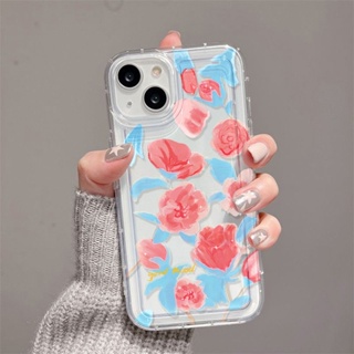 ดอกไม้สีชมพูที่จะวาง ดอกไม้สีฟ้า เคสไอโฟน Compatible for iPhone 11 14 13 12 15 Pro Max 7 8 SE XR 11Pro 14 15 Plus X XS