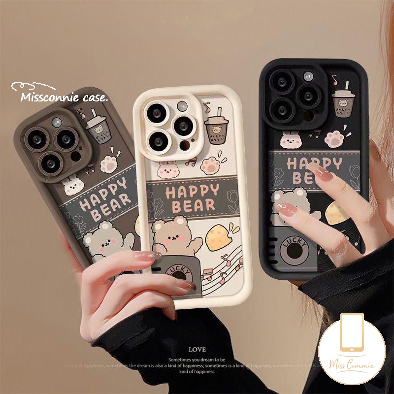 เคสโทรศัพท์มือถือคู่รัก แบบนิ่ม กันกระแทก ลายการ์ตูนหมี ชานมไข่มุก สําหรับ IPhone 7Plus XR 11 13 15 14 12 Pro MAX 7 6S 8 6 Plus X XS MAX SE 2020