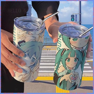 🥤กระติกน้ําร้อนจํานวนจํากัด🥤Hatsune Miku กระติกน้ําร้อนสองมิติ พร้อมหลอดดูด แบบพกพา คุณภาพสูง สําหรับนักเรียน