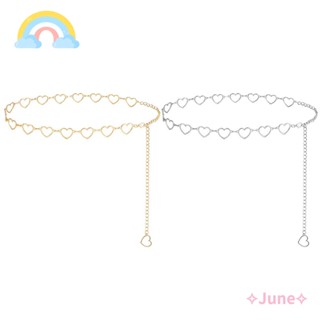 June เข็มขัดโซ่โลหะ สีทอง สีเงิน ปรับได้ แฟชั่นสําหรับผู้หญิง ใส่กับชุดเดรส กางเกงยีน เสื้อกันหนาว