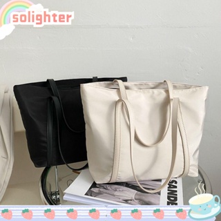 Solighter กระเป๋าช้อปปิ้งลําลอง มีซิป จุของได้เยอะ สีพื้น แฟชั่นสําหรับสตรี