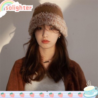 SOLIGHTER หมวกบักเก็ต ผ้ากํามะหยี่ขนนิ่ม ให้ความอบอุ่น สไตล์ชาวประมง สําหรับผู้หญิง