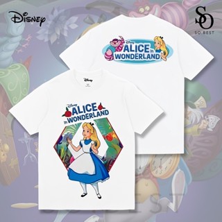 SO.BEST เสื้อยืดดิสนีย์ Alice in wonder land สกรีนหน้า ผ้าสีขาว สกรีนหน้า-หลัง ลิขสิทธิ์แท้ Disney