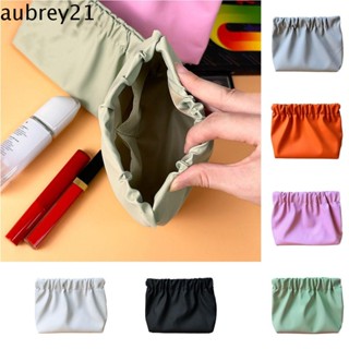 Aubrey1 กระเป๋าเครื่องสําอาง ลายใบไม้ ปิดในตัว ขนาดใหญ่ แบบพกพา สีพื้น