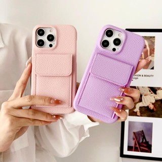 เคสโทรศัพท์มือถือหนัง PU กันกระแทก พร้อมช่องใส่บัตร และขาตั้ง หรูหรา สําหรับ iPhone 15 14 13 12 ProMax 11