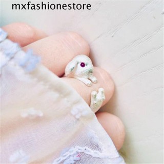 Mxfashione แหวนนิ้วมือ รูปกระต่ายน่ารัก ปรับได้ สไตล์พังก์วินเทจ สําหรับผู้หญิง